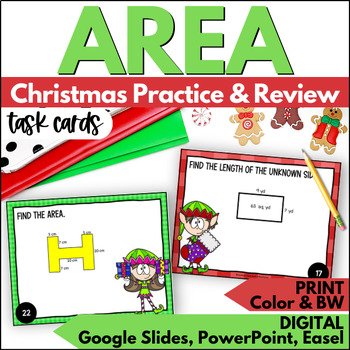 Preview of Christmas Area Task Cards - December Math Activities for Practice, Review, Games