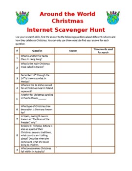 Preview of Christmas Around World Internet Scavenger Hunt