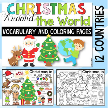 Preview of Christmas Around the World Coloring Pages and Vocabulary Posters