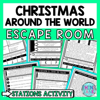 Preview of Christmas Around the World Escape Room Stations - Reading Comprehension Activity