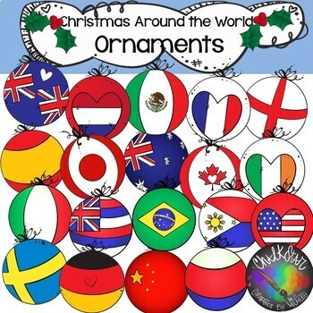Preview of Christmas Around the World- Flag Ornaments Clip Art- Chalkstar Graphics