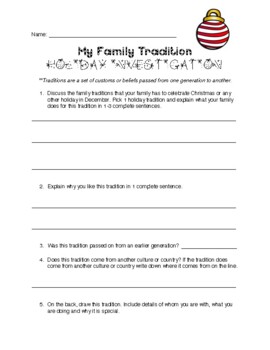 Preview of **FREEBIE** Christmas Around the World - My Family Holiday Tradition