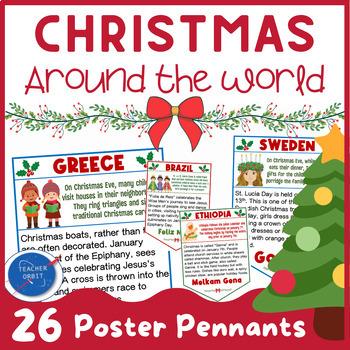Preview of Christmas Around the World Poster Pennants | December Holiday Traditions Decor