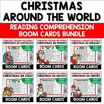 Preview of Christmas Around the World Reading Comprehension Boom Cards Bundle