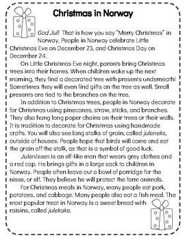 Christmas Around the World Reading Comprehension Passages & Questions ...