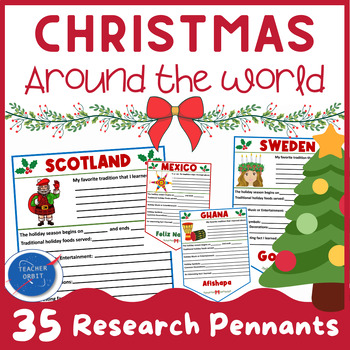 Preview of Christmas Around the World Research Activity Pennants | December Holiday