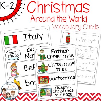 Preview of Christmas Around the World Vocabulary Word Wall Cards plus Write & Wipe Version