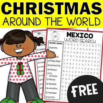 Preview of Christmas Around the World - Word Searches Countries Busy Work Packet Early