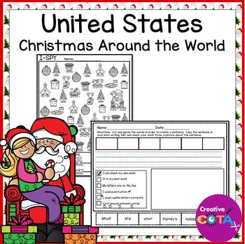 Preview of Christmas Around the World Writing Worksheets & Coloring Pages United States
