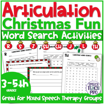 Preview of Christmas Articulation Word Search Activities | R S Z SH CH J TH L