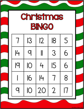 Christmas BINGO | Numbers 1-20 | FREEBIE by Limitless Littles | TPT