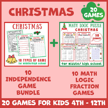 Preview of Christmas BUNDLE math puzzle worksheets icebreaker game brain breaks low no prep