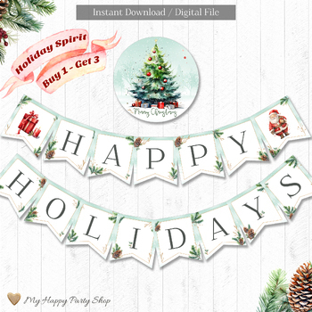 Preview of Christmas Banner, Happy Holidays, Classroom Decor, Bulleting Board, PRINTABLE