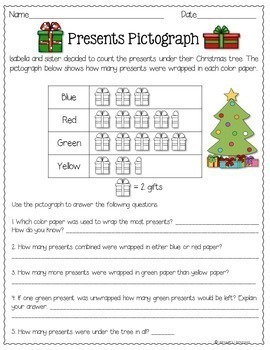 math 1 pictograph grade worksheets for 3rd Graphs by  Bar Pictographs & Christmas Grade