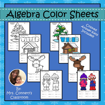 Preview of WINTER MATH | Basic Algebra Color Sheets (distribute, combine, PEMDAS)
