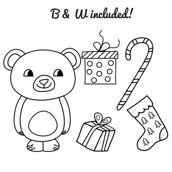 christmas bear clipart black and white