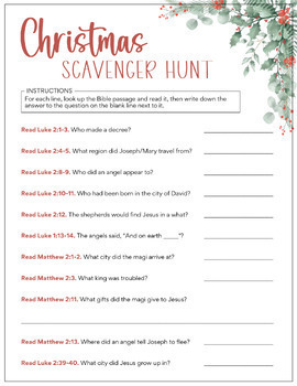 Christmas Bible Nativity Story Scavenger Hunt Printable Advent Activity