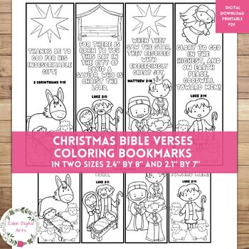 Preview of Christmas Bible Verse Nativity Coloring Bookmarks Craft Activity Gifts Tags Card