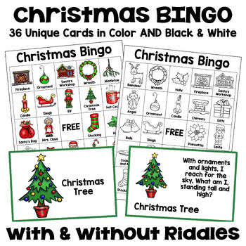 Preview of Christmas Bingo - 36 Cards in Color and Black and White