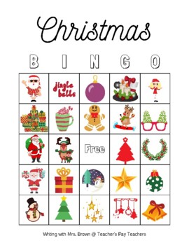 Christmas Bingo 5x5 Printable by Writing with Mrs Brown | TPT