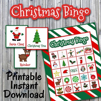 Preview of Christmas Bingo Cards and Memory Game - HALF PAGE - Printable - Up to 30 players