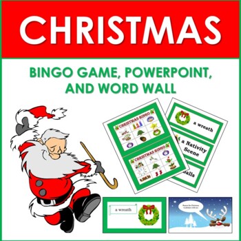 Preview of Christmas Bingo Game, Word Wall, and PowerPoint: Distance Learning