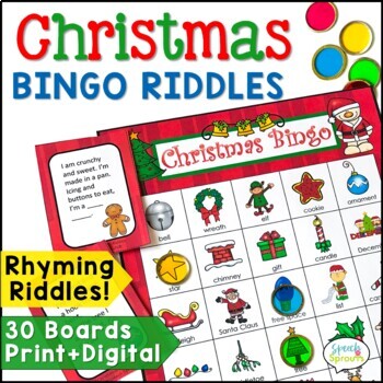 Preview of Christmas Bingo Riddles Game Speech Therapy - ELA Fun Christmas Party Activities