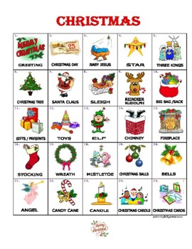 Christmas Bingo Vocabulary Game (25 words, 35 different cards + callout ...