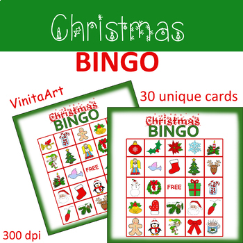 Christmas Bingo game with 30 unique cards and 30 calling cards! by ...