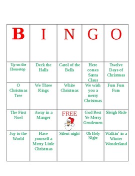 Christmas Bingo with Music FREE by MusicTherapyMary | TPT