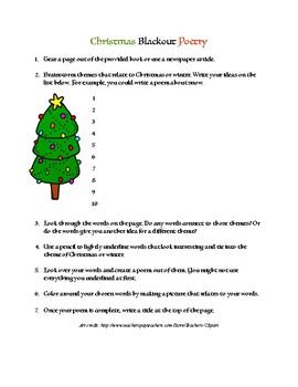 Preview of Christmas Blackout Poetry Instructions/Worksheet