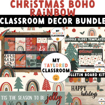 Preview of Christmas Boho Rainbow Classroom Decor Bundle
