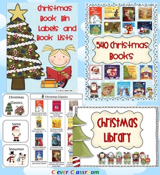 Preview of Christmas Book Bin Labels and Book Lists Plus Checkout Slips, Logs and Classroom