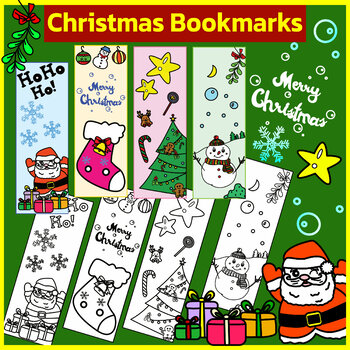 Christmas Coloring Bookmarks Printable, 15 Winter Bookmarks to print.