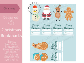 Preview of Christmas Bookmarks for Kids ( K - 4th grade) Holidays Season Santa, Reindeer