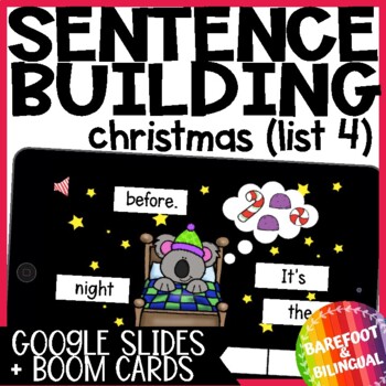 Preview of Christmas Boom Cards | Sentence Building List 4 | English | Google Slides