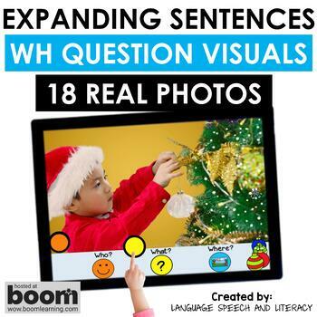 Preview of Christmas Boom Cards  Speech Therapy Real Photos and WH Question Visuals