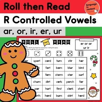 Christmas Bossy R Phonics Partner Game Roll then Read Holiday Treats Theme