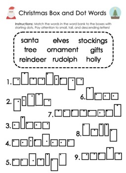 Preview of Christmas Handwriting Worksheets - Box and Dot Words