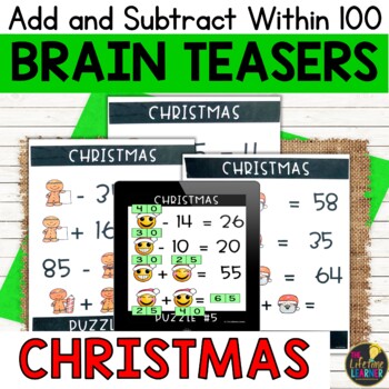 Preview of Christmas Logic Puzzles 2nd Grade Brain Teasers Addition and Subtraction to 100
