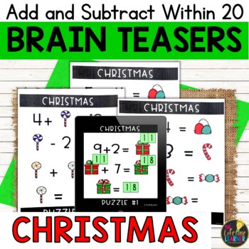 Preview of Christmas Logic Puzzles First Grade Brain Teasers Addition and Subtraction to 20