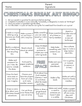 Preview of Christmas Break Art Bingo Challenge