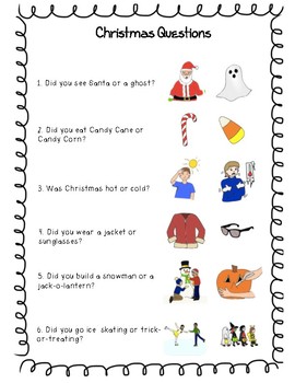 Christmas Break Questions with Pictures! by AddyB-SLP | TpT