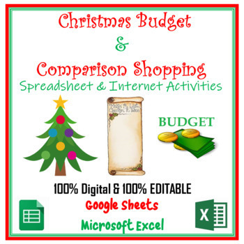 Preview of Christmas Budget & Comparison Shopping Spreadsheet Activities Digital Learning