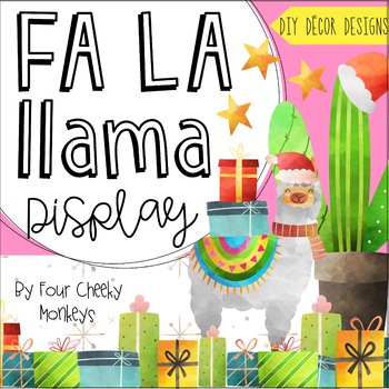 Preview of Christmas Bulletin Board or Door Decor Display / Editable llama and cactus theme