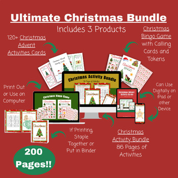 Preview of Christmas Bundle: Christmas Activity Pack, Bingo Game, Advent Activity Cards
