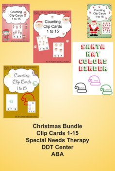 Preview of Christmas Clip Cards numbers 1-15, Special Needs Therapy, DDT Center, ABA