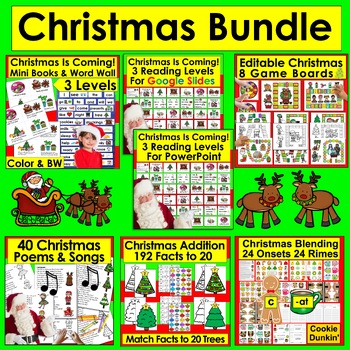 Preview of Christmas Bundle Mini Books, Google, PPT, Poems, Sight Words, Blending, Addition