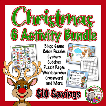 Preview of Christmas Bundle: Rebus Puzzles, Mazes, Cyphers/Ciphers, Wordsearches, Crossword