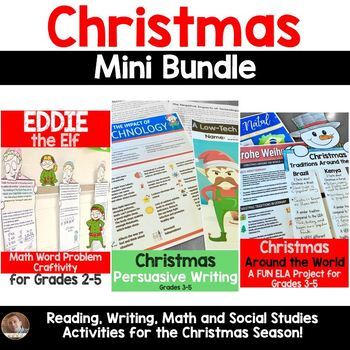Preview of Christmas Bundle: Social Studies, Writing, Reading, and Math for Grades 3-5